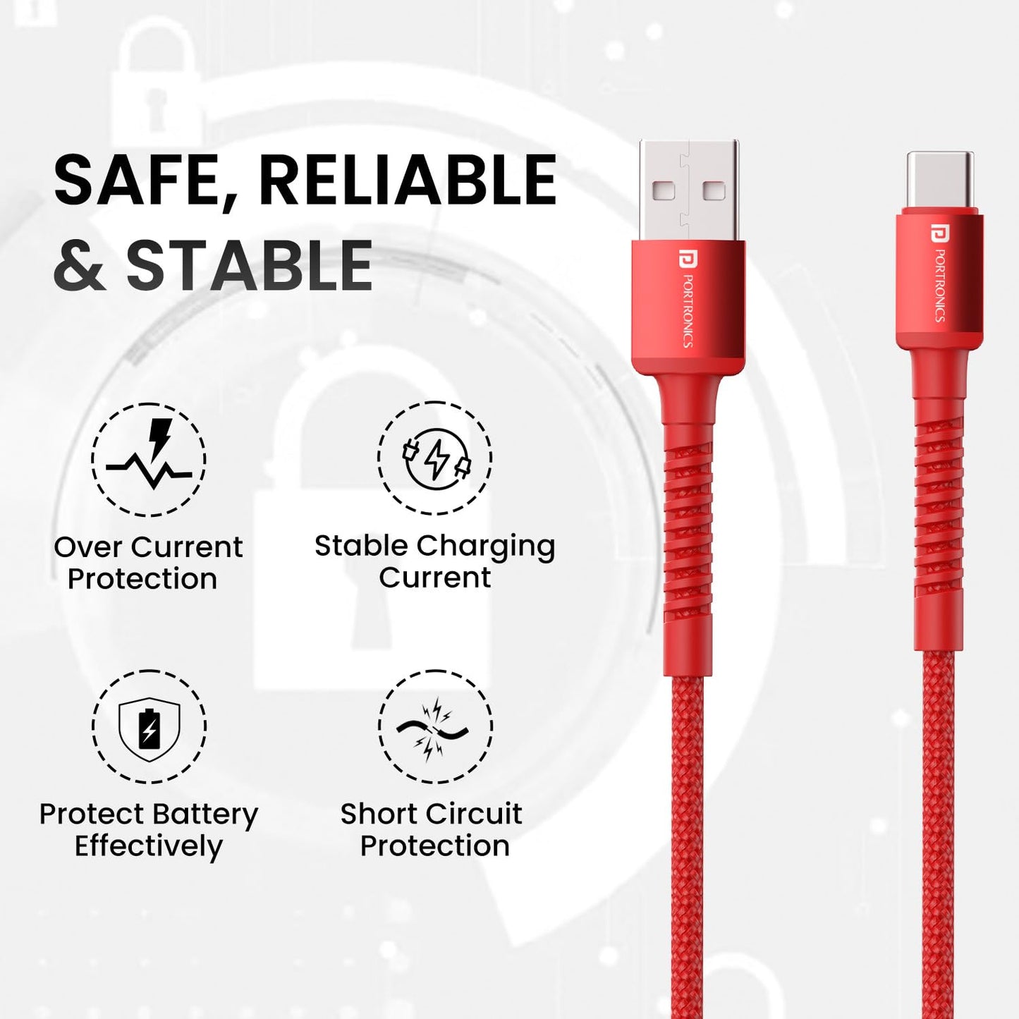 Portronics Konnect X Unbreakable Nylon Braided USB A to Type C Cable with 6Amp Output, Compatible with OnePlus, Oppo, iPhone 15, iPad & other Type C Smartphone & Devices, 1M Length (Red)