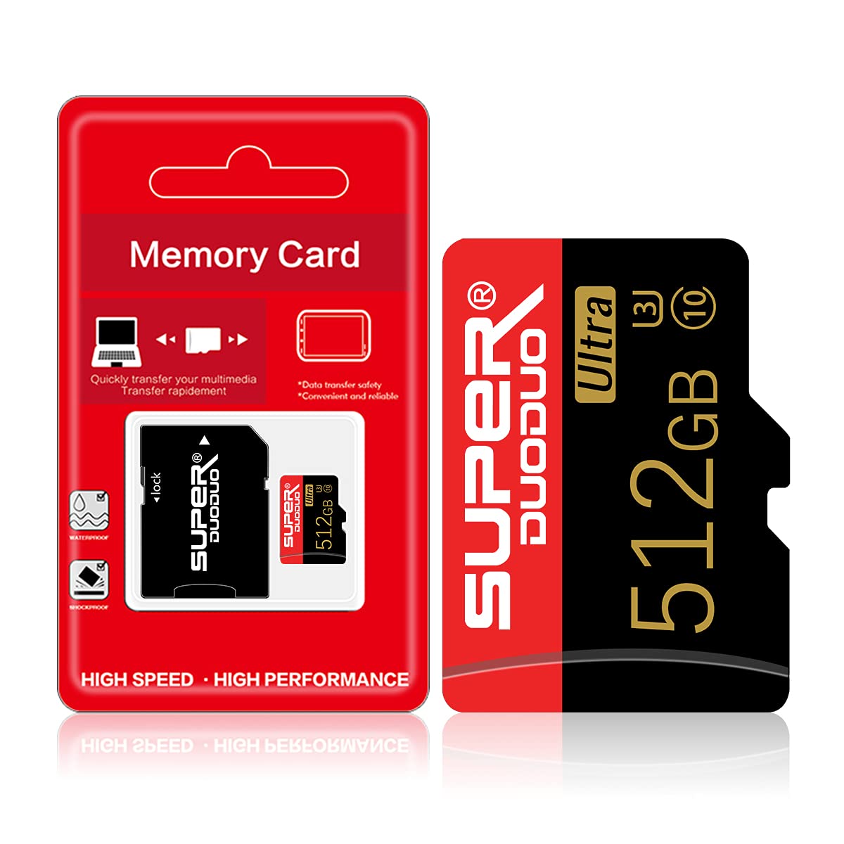 Micro SD Memory Cards 512GB Micro SD Card with Adapter High Speed Mini SD Card 512GB TF Card Class 10