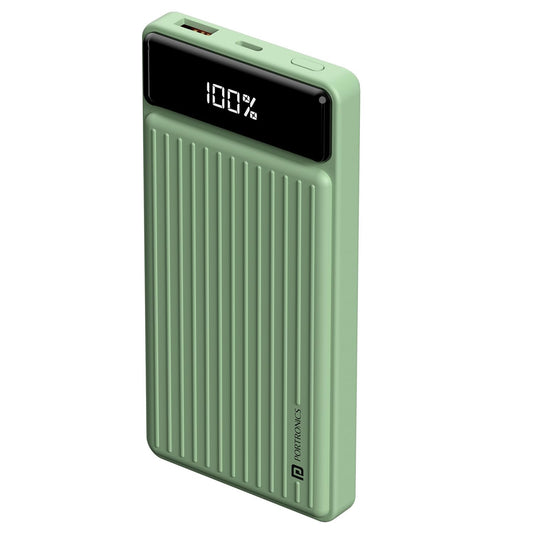 Portronics Luxcell B 10K 10000 mAh 22.5W Fast Charging Power Bank, Ultra Slim Power Bank with Mach USB-A Output, Type C PD Output, Type C Input, Wake Up Button(Green)