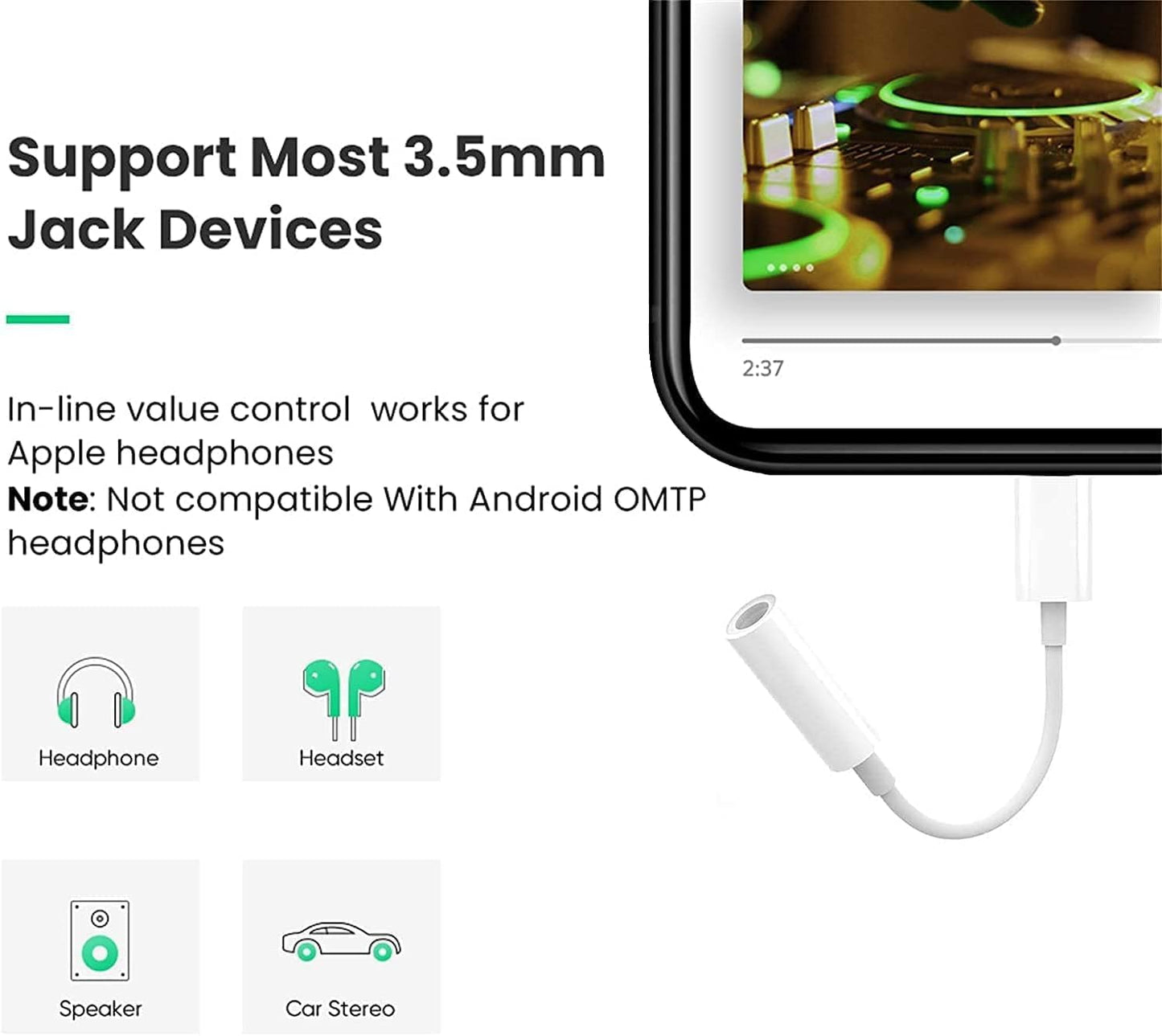 Velora 3.5 mm Headphone Jack Adapter Connector Only Supported Music Control Audio Adaptor Compatible with 13Mini/ 13/13 Pro/ 13 Pro Max/ 12/12 Mini/ 12 Pro Max /11/XS/XR/X/ 8/7/Plus/6S