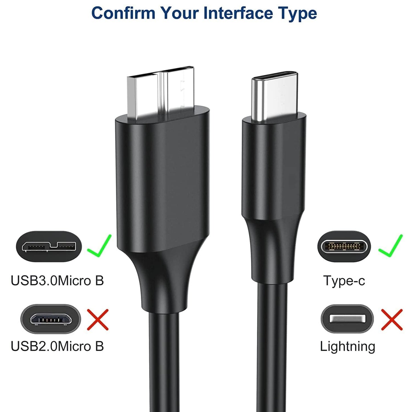 Sounce Hard Drive Cable USB C Type C to Micro-B USB 3.0, 10Gbps Fast Charging Compatible WD Elements, My Passport Seagate Expansion, Toshiba, MacBook Pro Air Samsung M3, Galaxy S5, Maxtor, S5/Note 3