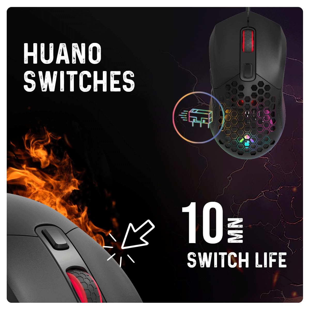 Cosmic Byte Firestorm RGB Wired Gaming Mouse, 67 Grams, 12400DPI, 1000Hz Polling, Pixart 3327 Sensor, 10M Switches, Paracord Cable, Software Support Upgraded PTFE Feet (Black)