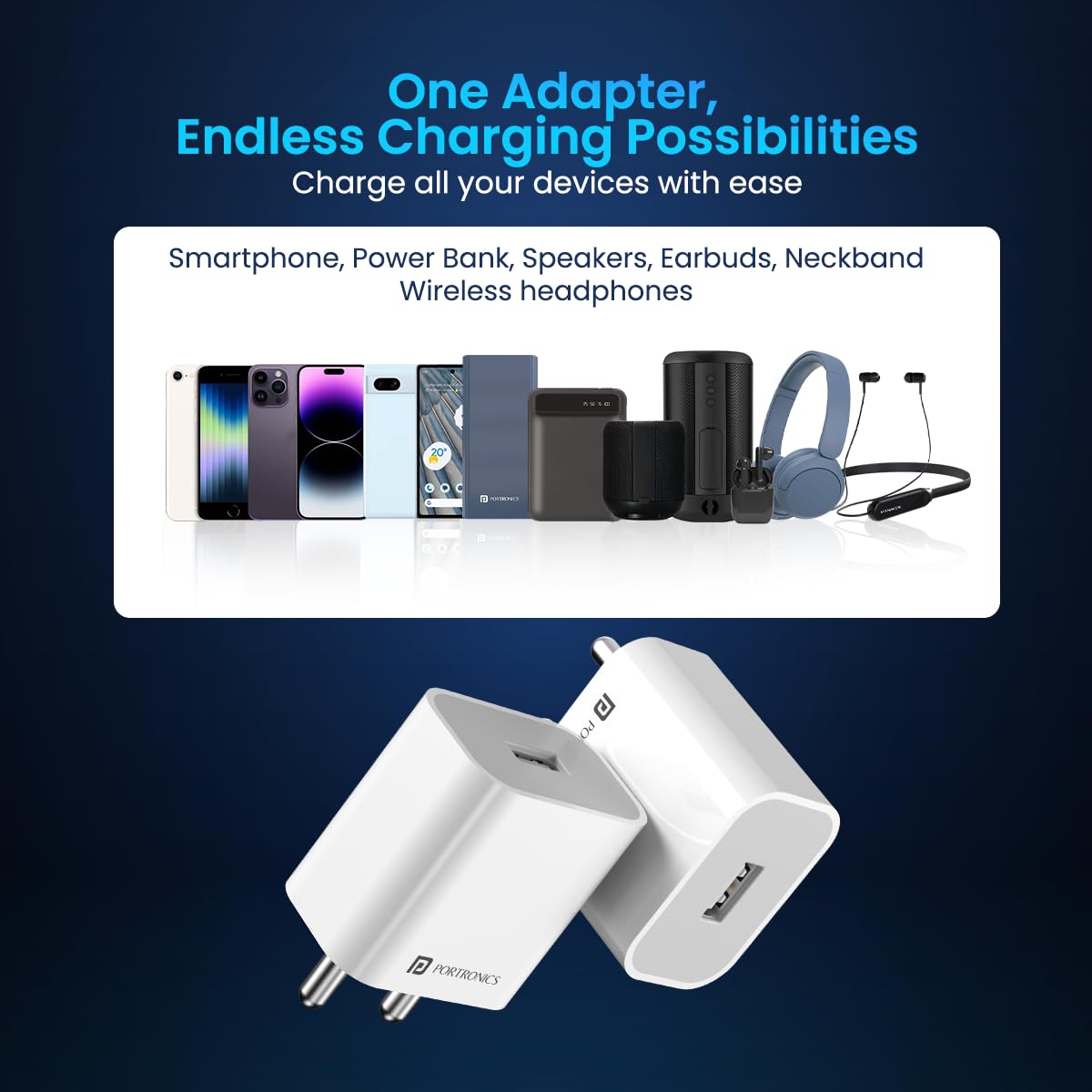 Portronics Adapto 12 2.4A 12W Fast Wall Charger for iPhone 11/Xs/XS Max/XR/X/8/7/6/Plus, iPad Pro/Air 2/Mini 3/Mini 4, Samsung S4/S5, and More(White)