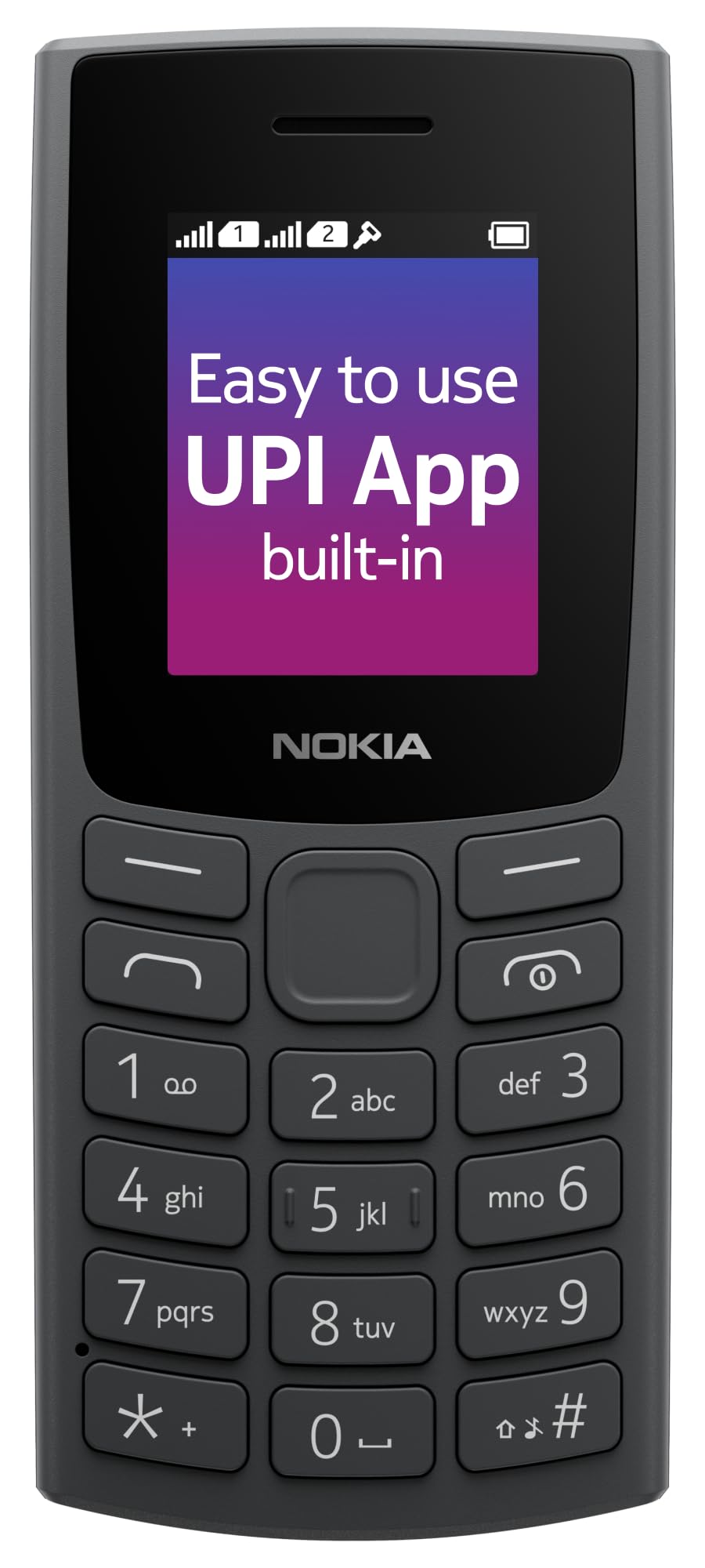 Nokia 106 Single Sim, Keypad Phone with Built-in UPI Payments App, Long-Lasting Battery, Wireless FM Radio & MP3 Player, and MicroSD Card Slot | Charcoal