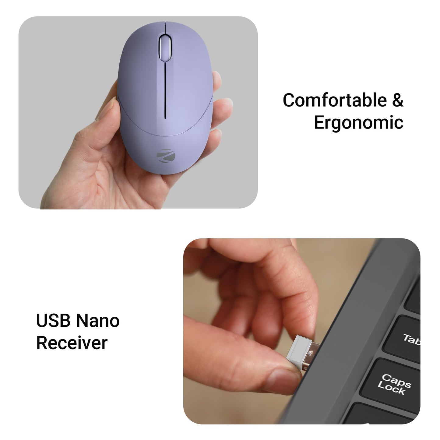 ZEBRONICS Panther 2.4GHz Wireless Mouse, 1600 DPI, Silent Operation, High Precision, 3 Buttons, Power Saving Mode, Comfortable & Ergonomic Design, for Mac | Laptop | Computer (Purple)