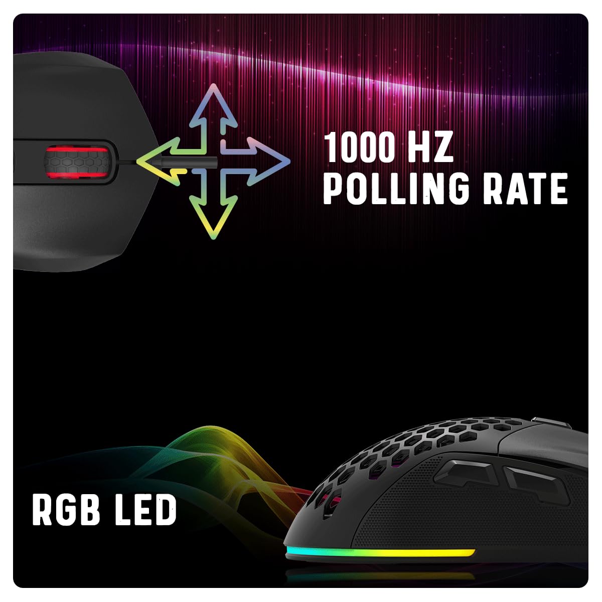 Cosmic Byte Firestorm RGB Wired Gaming Mouse, 67 Grams, 12400DPI, 1000Hz Polling, Pixart 3327 Sensor, 10M Switches, Paracord Cable, Software Support Upgraded PTFE Feet (Black)