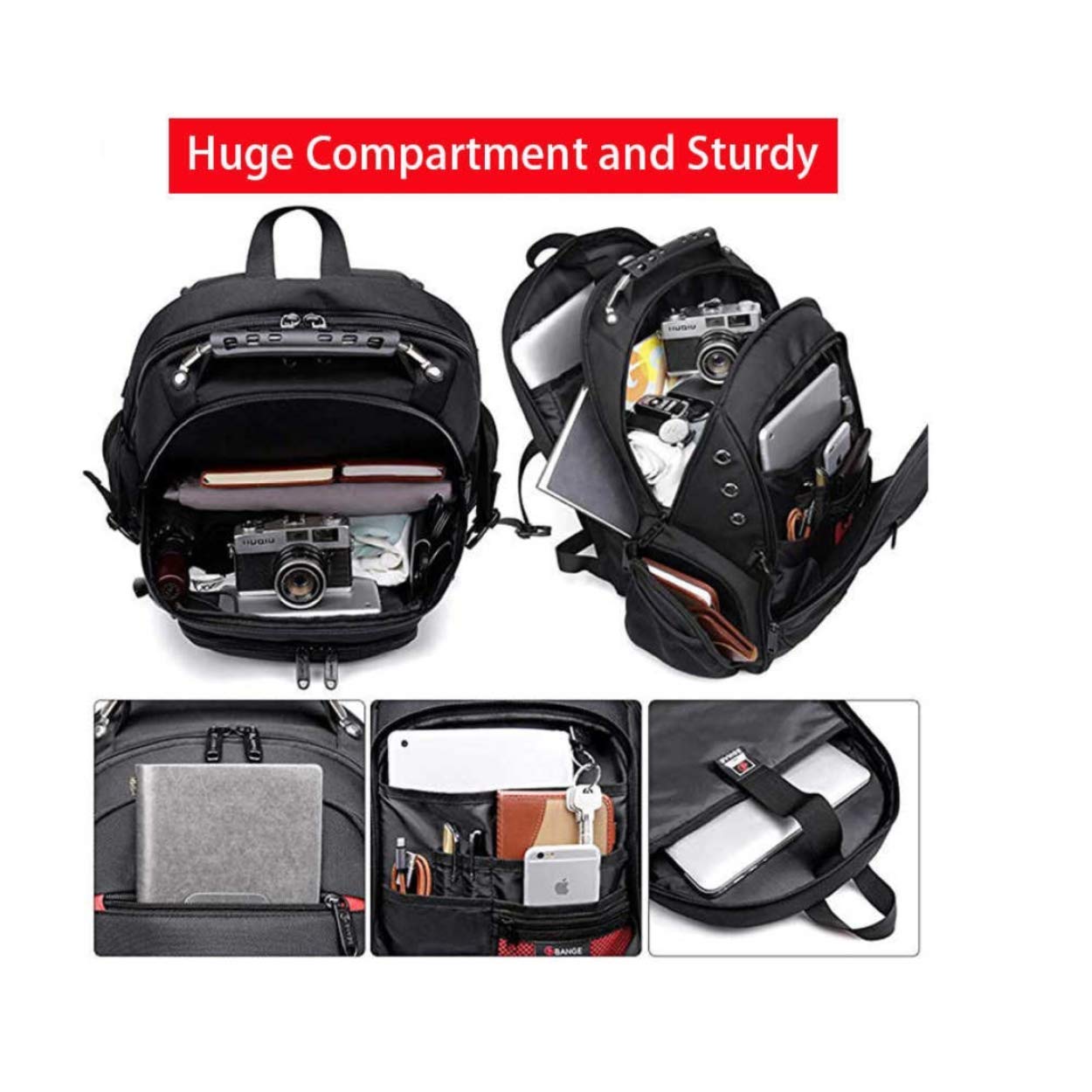 Red Lemon Swisslook Polyester Bange Series 45L 15.6-inch Laptop Bags Backpack for Men and Women Waterproof USB Anti Theft Travel Backpack -Black