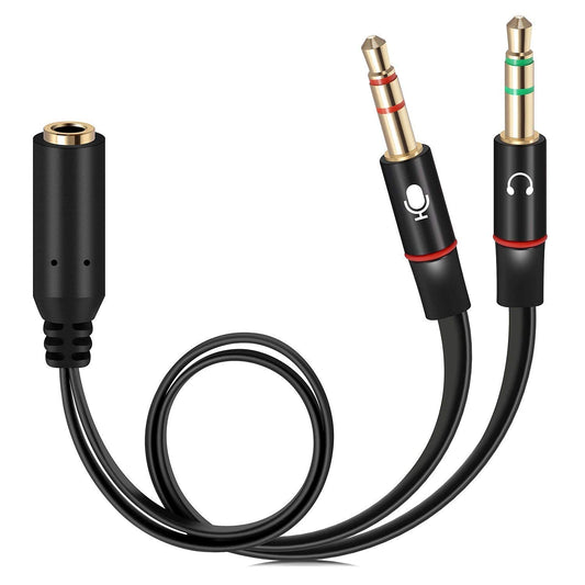 SKYCELL Audio Splitter 3.5mm Headphonce Jack Connector 2 Male to 1 Female Mic Adapter Cable for PC Laptop (20cm, Black)