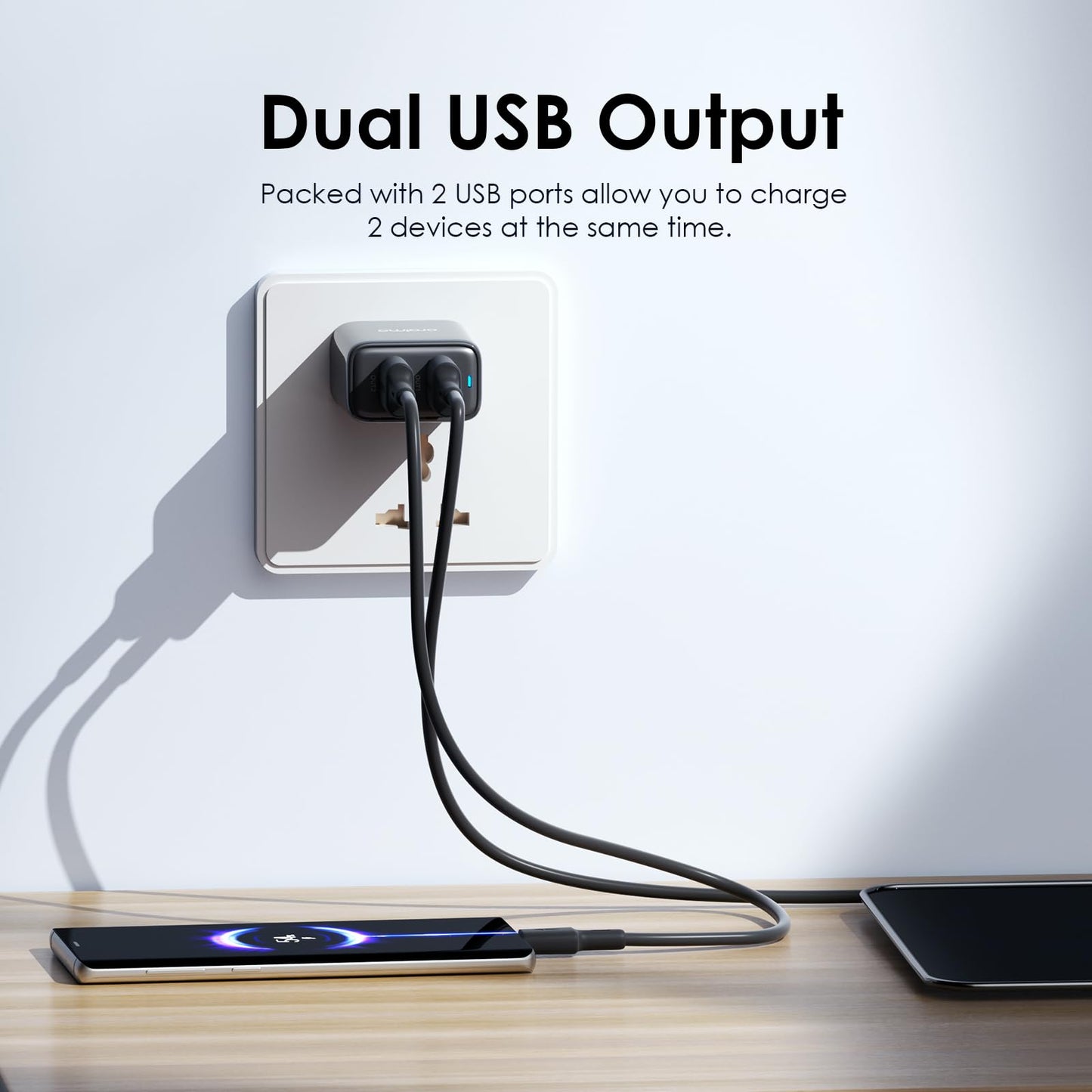 Oraimo Wall Charger, Dual Port Fast Charger 5V/2.4A Fast Charging Power Adapter Compatible with iPhone 14/13/12/X,Samsung S21/S20/Note 20/10/9/8,Sony,Xiaomi,iPad,MacBook