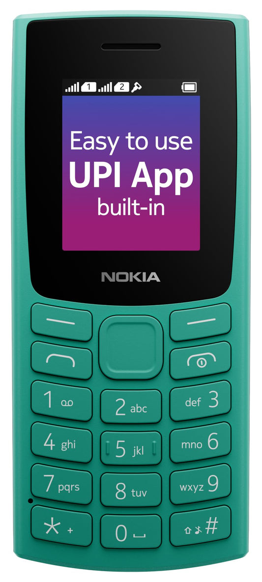 Nokia 106 Dual Sim, Keypad Phone with Built-in UPI Payments App, Long-Lasting Battery, Wireless FM Radio & MP3 Player, and MicroSD Card Slot | Green