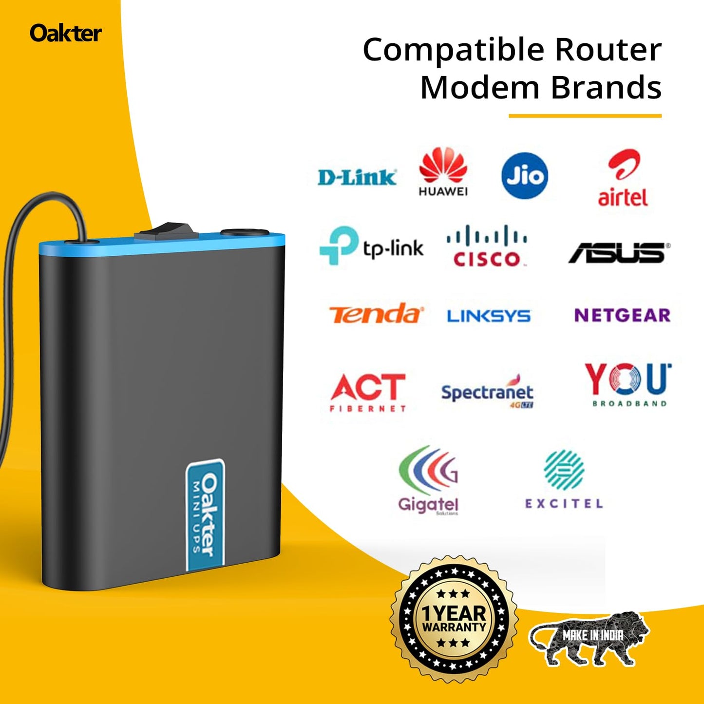 Oakter Mini UPS for 12V WiFi Router Broadband Modem | Backup Upto 4 Hours | WiFi Router UPS Power Backup During Power Cuts | UPS Broadband Modem | Current Surge & Deep Discharge Protection