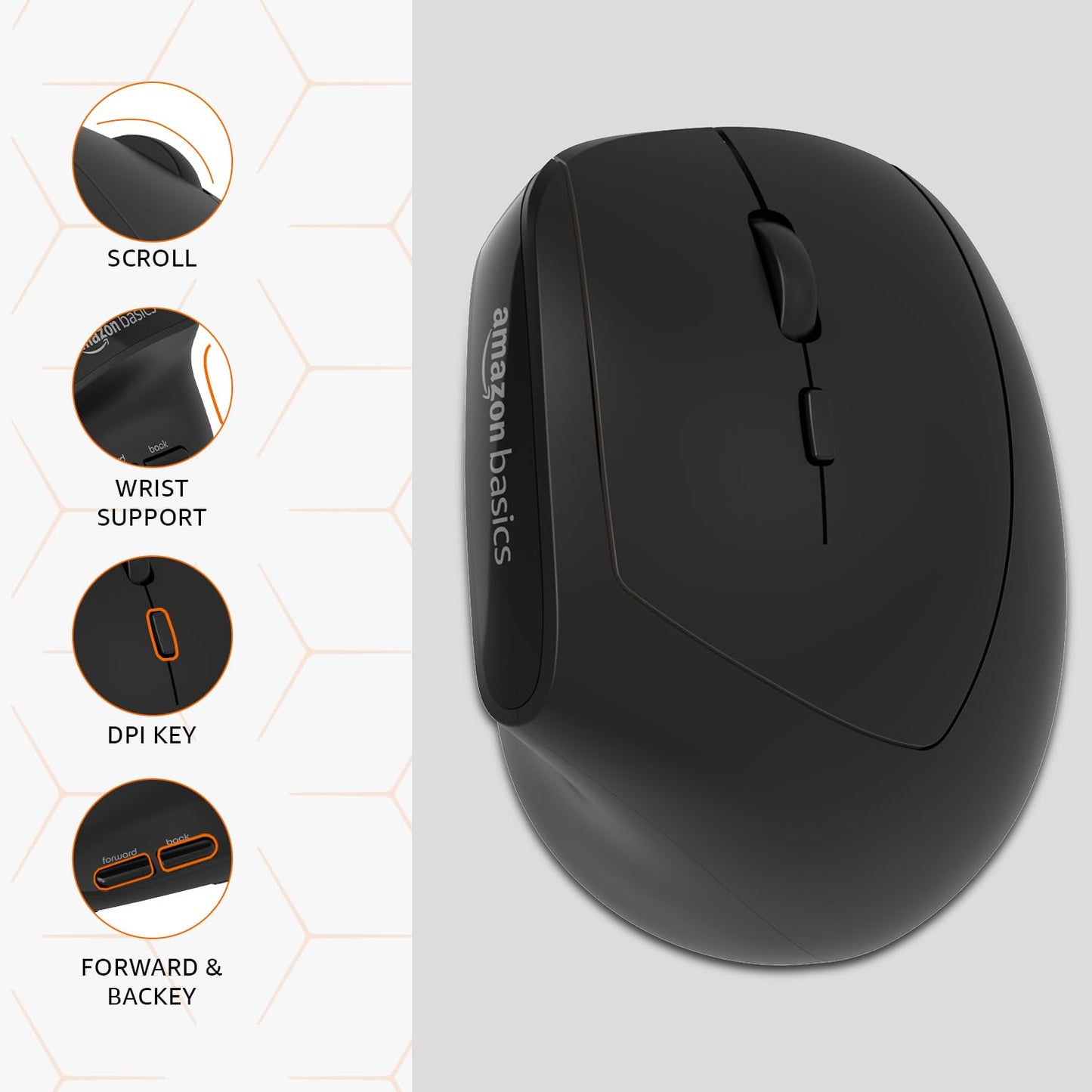 amazon basics Pro Series 2.4G Wireless Ergonomic Mouse for PC, Mac, Laptop | Dual Bluetooth Modes | 4 Adjustable DPI Settings Up to 2400 | Shortcut Buttons | Connects up to 3 Devices (Black)