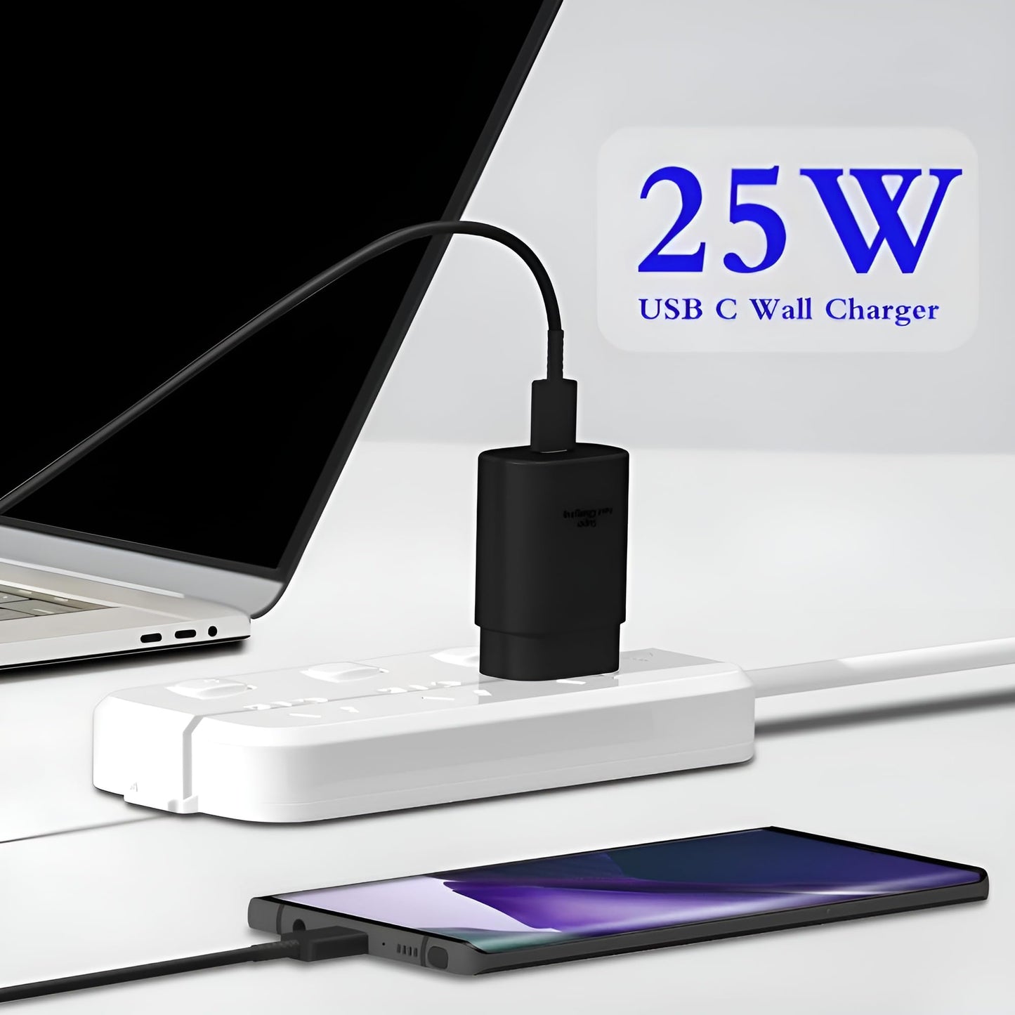 25W Type C to C Charger with 1M Cable for Samsung M35/A35, A15/M15/F15, M34/F34, A14/M14/F14, S21 Fe/S23 fe 5G/S24/S22, 25 w USBC Super Fast Charging Adapter USB C Quick Charger for Galaxy Tab, Black