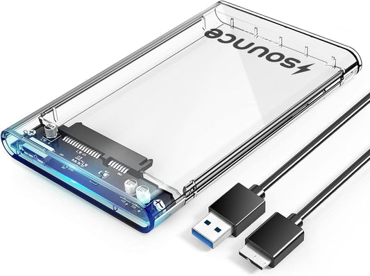 Sounce 2.5" SATA SSD Enclosure Transparent Case, USB 3.0 to SATA Tool-Free External Hard Disk Case with Fast Transfer Speed Up to 5 Gbps & Up to 4TB Storage Capacity Compatible with 2.5 SATA SSD / HDD