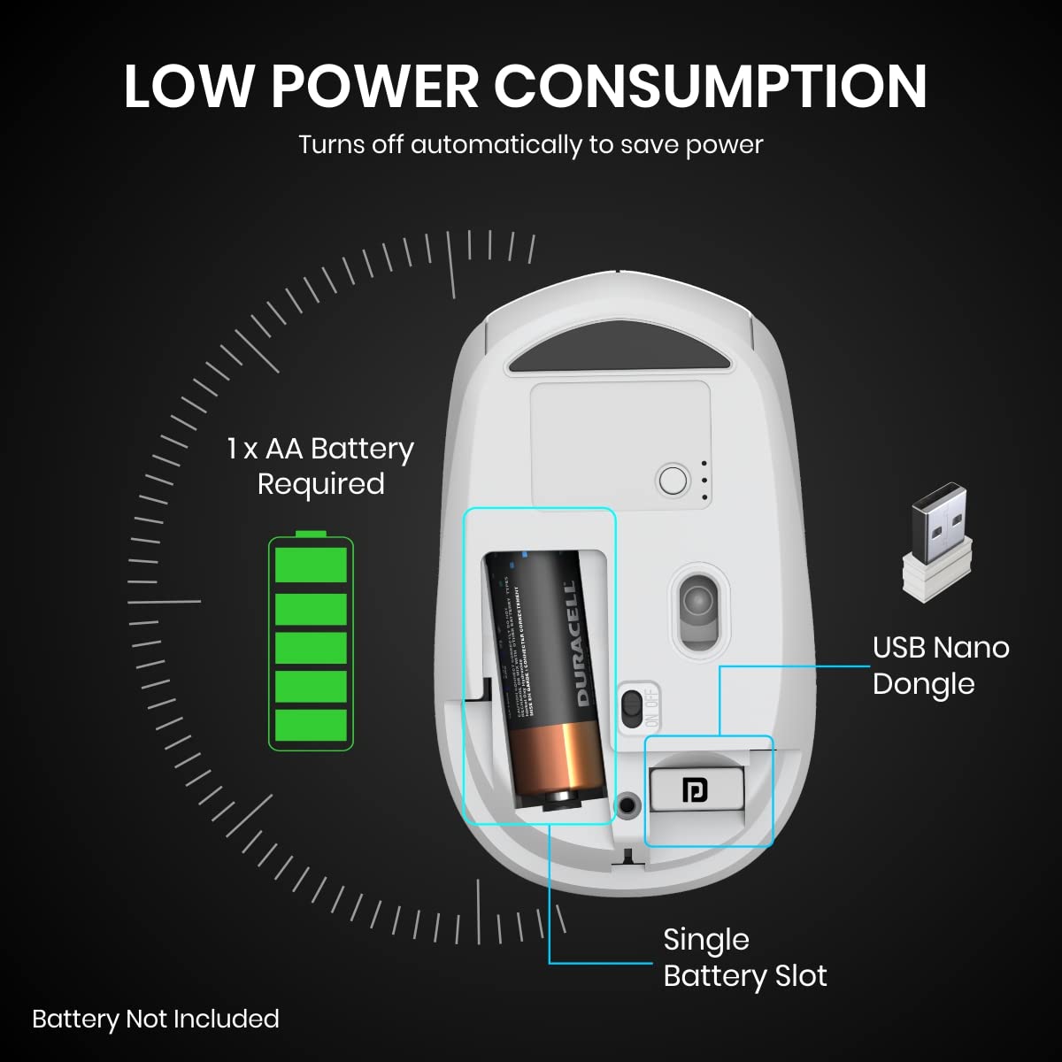 Portronics Toad 23 Wireless Optical Mouse with 2.4GHz, USB Nano Dongle, Optical Orientation, Click Wheel, Adjustable DPI(White)