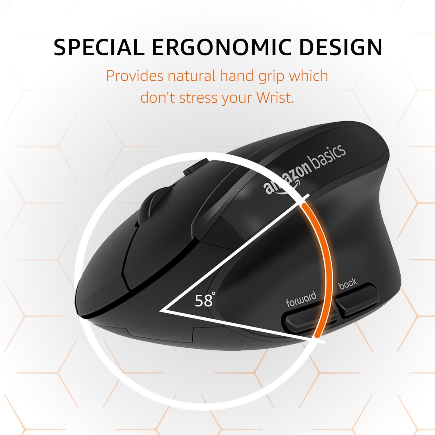 amazon basics Pro Series 2.4G Wireless Ergonomic Mouse for PC, Mac, Laptop | Dual Bluetooth Modes | 4 Adjustable DPI Settings Up to 2400 | Shortcut Buttons | Connects up to 3 Devices (Black)