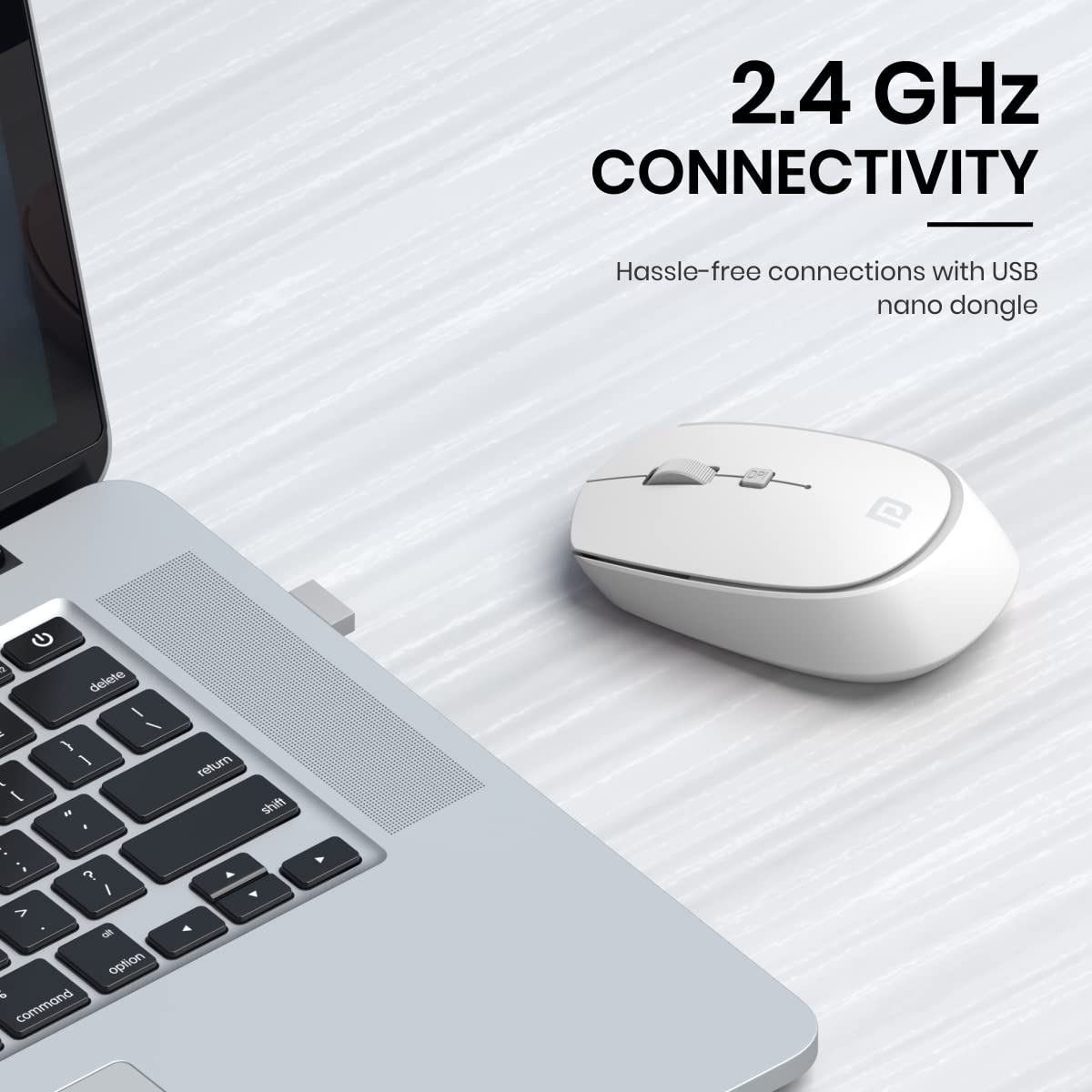 Portronics Toad 23 Wireless Optical Mouse with 2.4GHz, USB Nano Dongle, Optical Orientation, Click Wheel, Adjustable DPI(White)