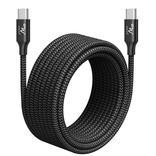 Wayona Type C to Type C 65W/3.25A Fast Charging 3M/10ft Long Braided USB C to C Cable Compatible with iPhone 15 Series,Samsung Galaxy S24,S24 Ultra,S23,S22,S21,S20, iPad, Macbook Air/Pro (3M, Black)