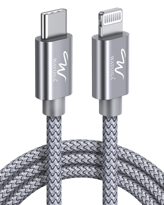 Wayona Type C to Lightning MFI Certified 20W Fast charging Nylon Braided USB C Cable for iPhone 14,14 Pro,14 Pro Max, IPhone 13 Series,12,12 Pro,11,11 Pro Max iPhone 12 Mini, X, 8 (2M, Grey)