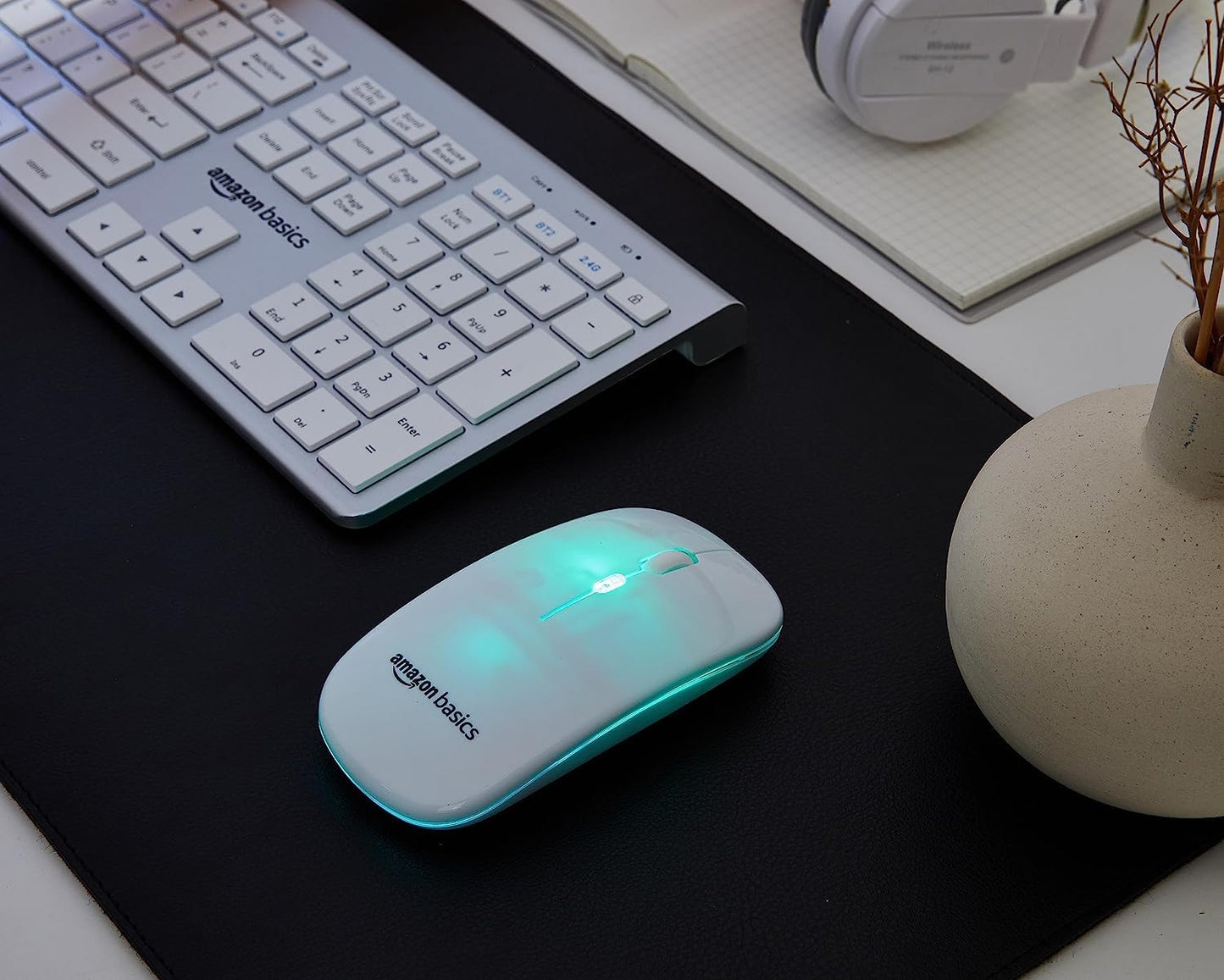 amazon basics Rechargeable Wireless Mouse with RGB LED Backlit 1600 DPI Ergonomic Mouse for Laptop, PC