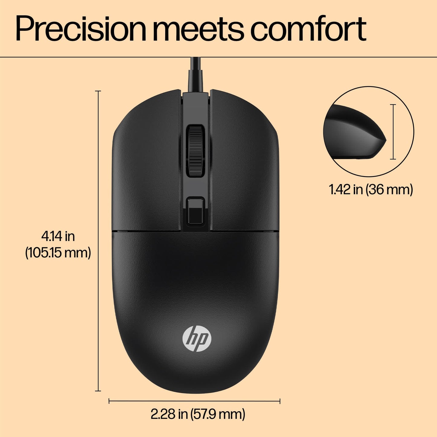 HP X1000 Wired USB Mouse with 3 Handy Buttons, Fast-Moving Scroll Wheel and Optical Sensor works on most Surfaces, 3 years warranty