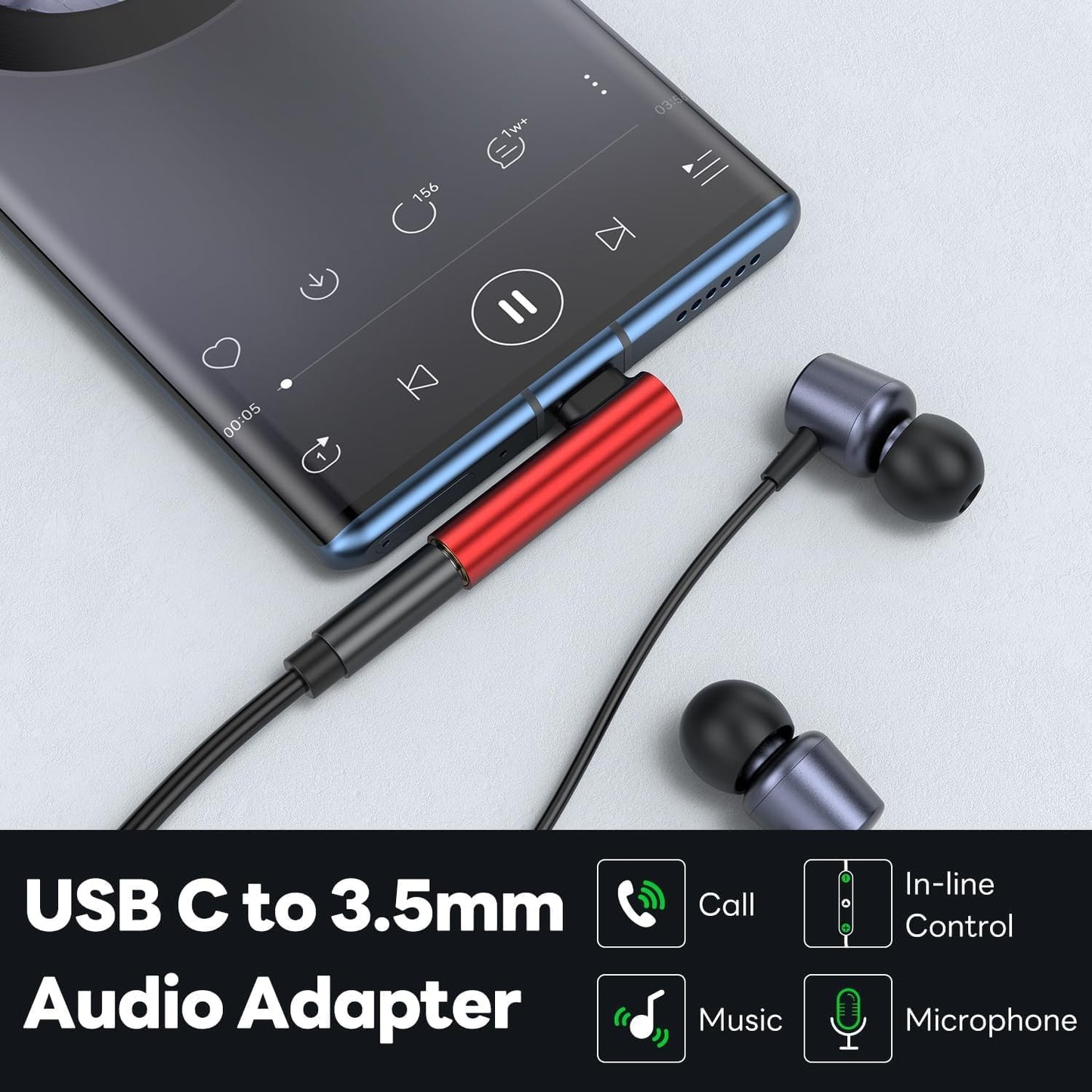 ONEPLUS Type C to 3.5 mm Jack Audio Connector, Noise Cancelling Headphones Jack Converter Audio Adapter for 12/12R/11R/10 Pro / 1+9/1+9R and All-Pro Devices (Black Audio Jack)