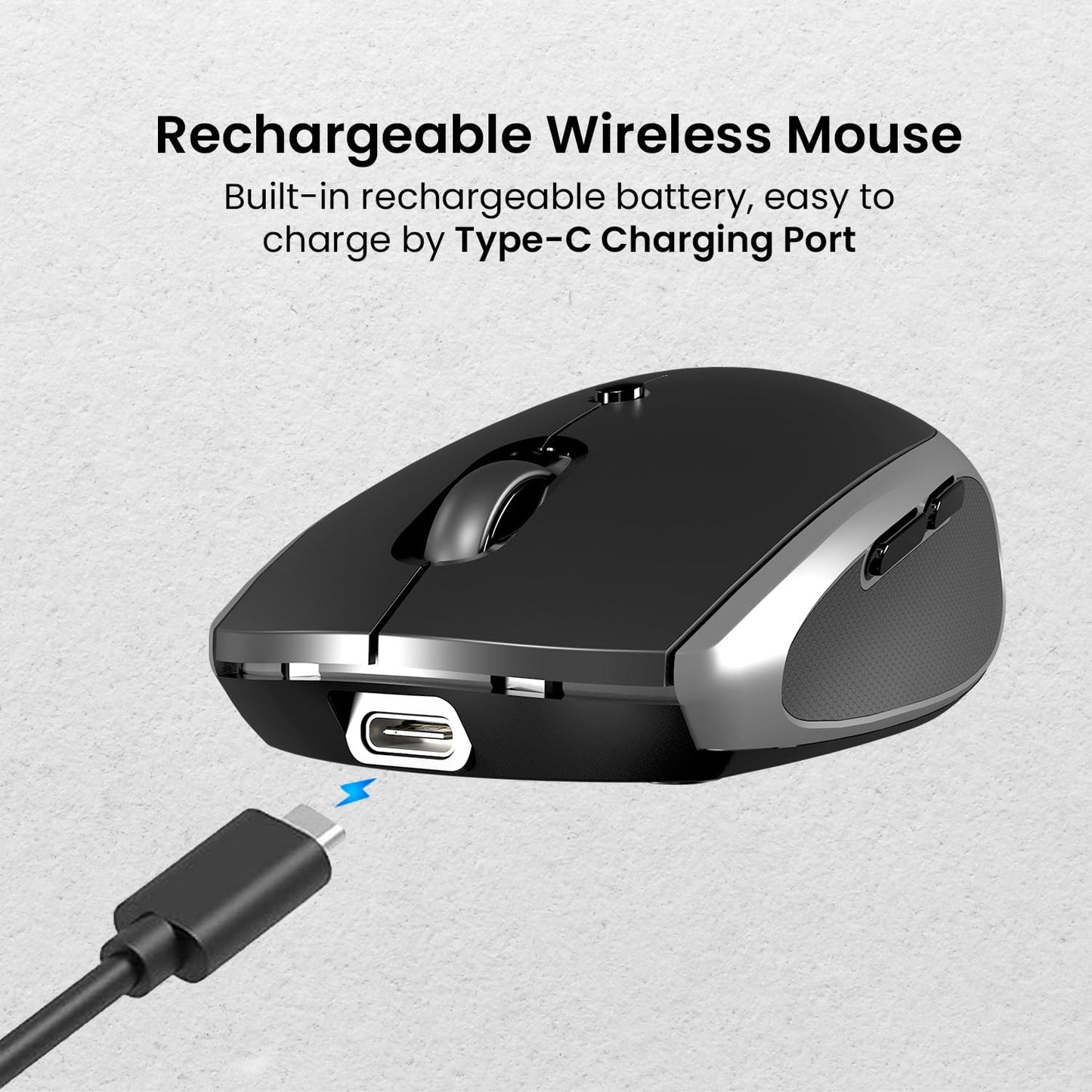 Portronics Toad III Wireless Mouse with Bluetooth & 2.4 GHz Dual Connectivity, Rechargeable, 6 Buttons, Adjustable DPI, Silicon Grip & Ergonomic Design for PC, Laptop, Mac (Black)