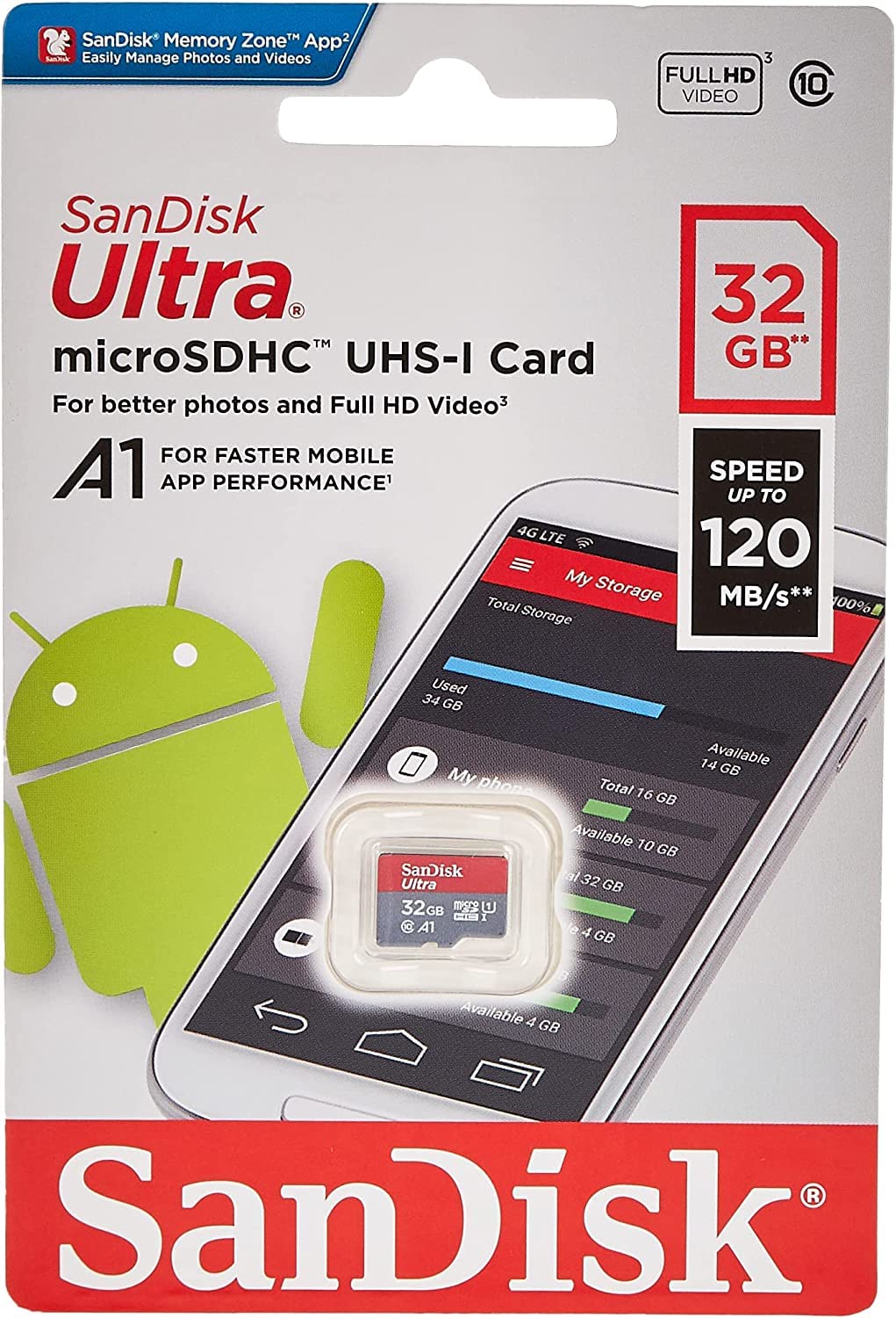 SanDisk Ultra microSD UHS-I Card 32GB, 120MB/s R