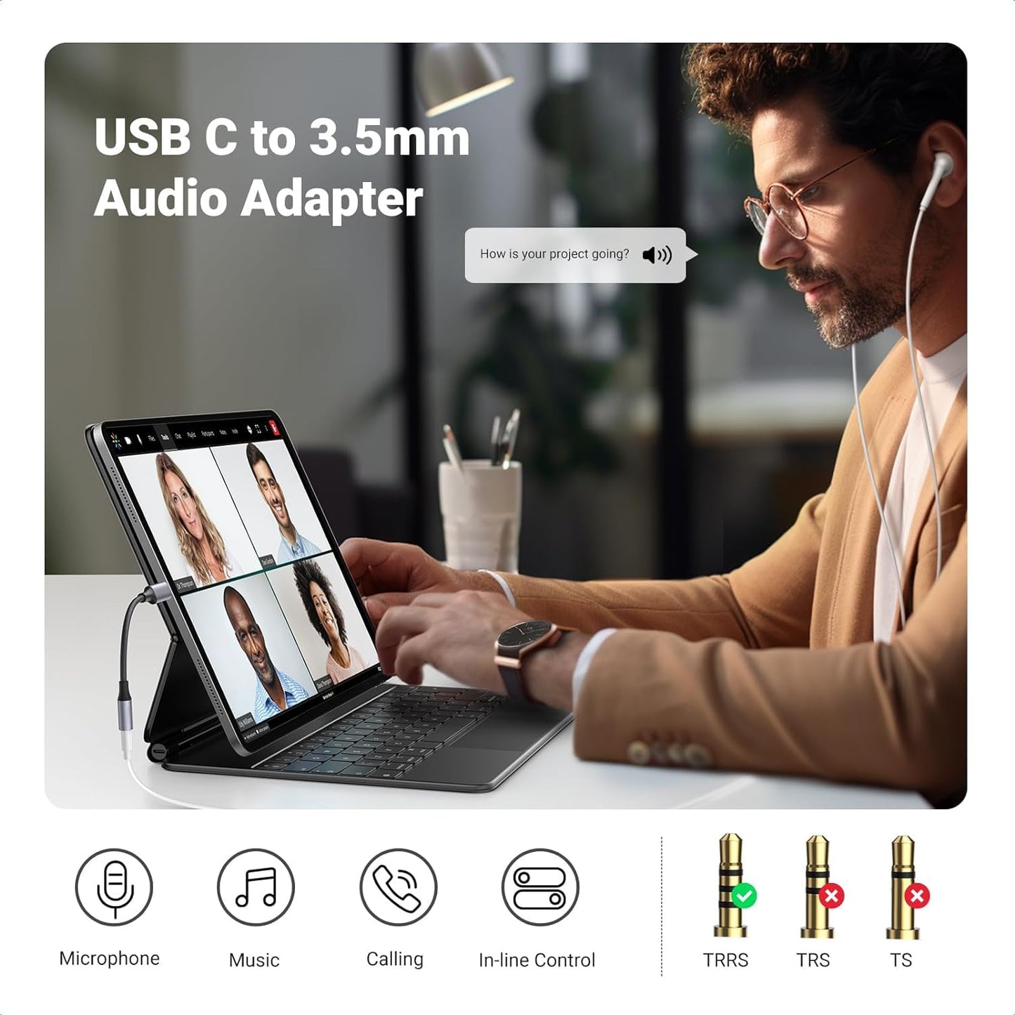 Sounce Type C to 3.5 mm Audio Jack Connector with DAC Headphone Converter Adapter Compatible with iPhone 15 Pro Max/ 15 Pro/ 15 Plus, Galaxy S23/ S22/ S21/S208, iPad Pro, Pixel 8 & Other Type C Phones