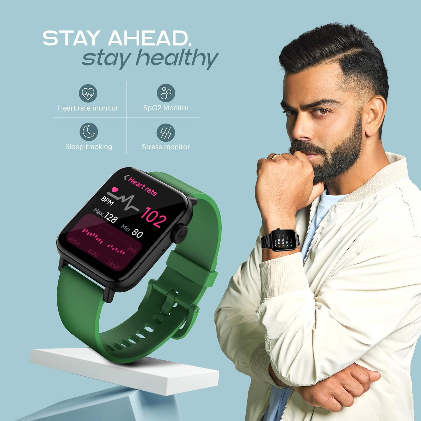 Noise Vivid Call 2 Smart Watch with 1.85” HD Display, BT Calling, IP68 Waterproof, 7 Days Battery Life, Sleep Tracking, 150+ Watch Faces (Forest Green)