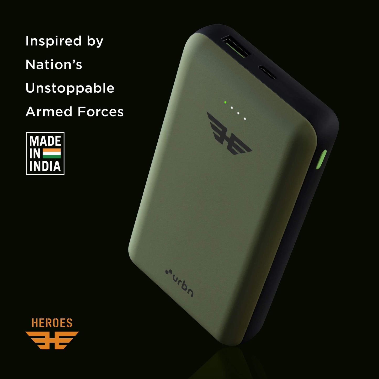 URBN 20000 mAh Lithium_Polymer 22.5W Super Fast Charging Ultra Compact Power Bank with Quick Charge & Power Delivery, Type C Input/Output, Made in India, Type C Cable Included (Camo)