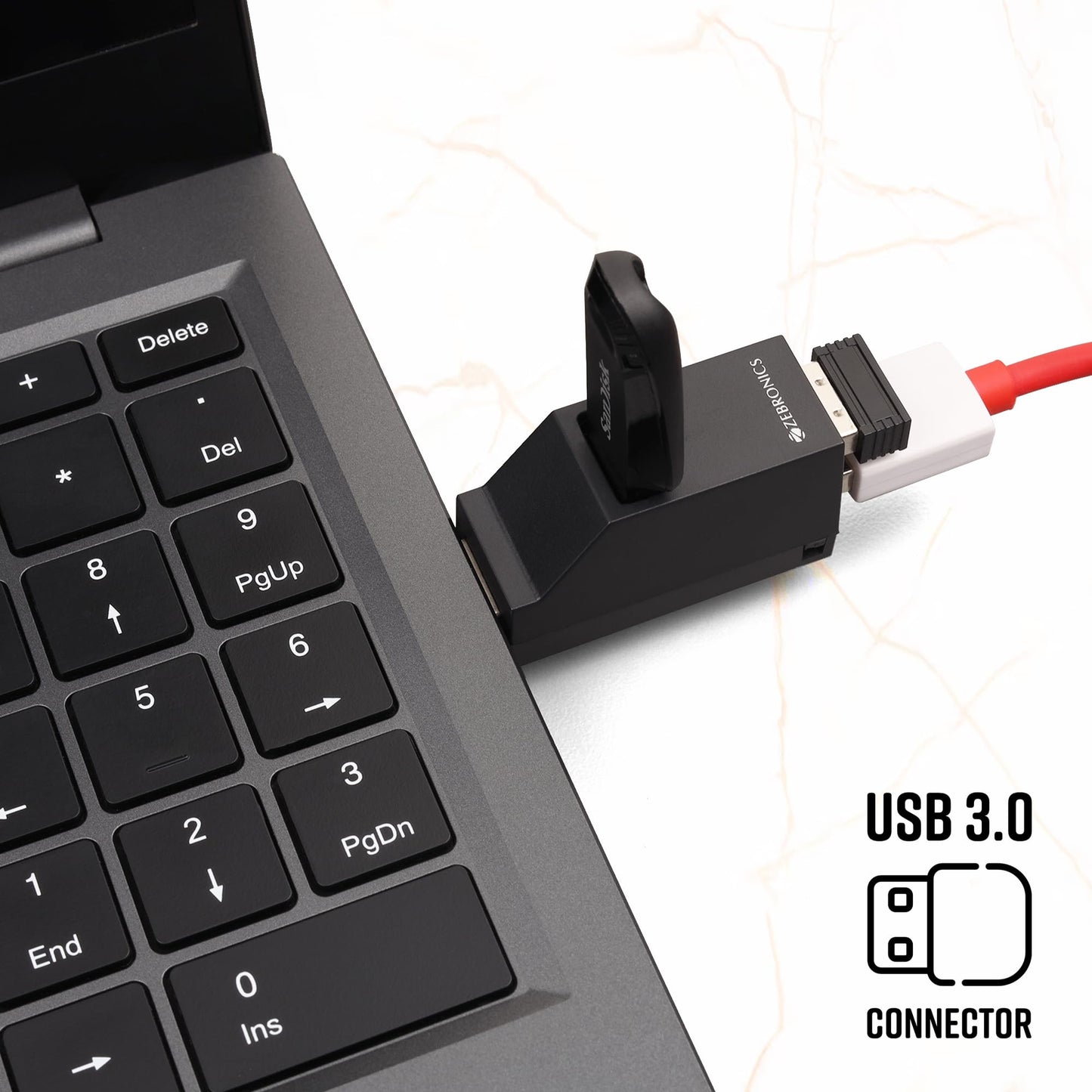 ZEBRONICS 180HB USB HUB, 3 Ports, USB 3.0, Transfer Speeds Upto 5 Gbps, Lightweight Design, Multi OS Compatible, Plug and Play