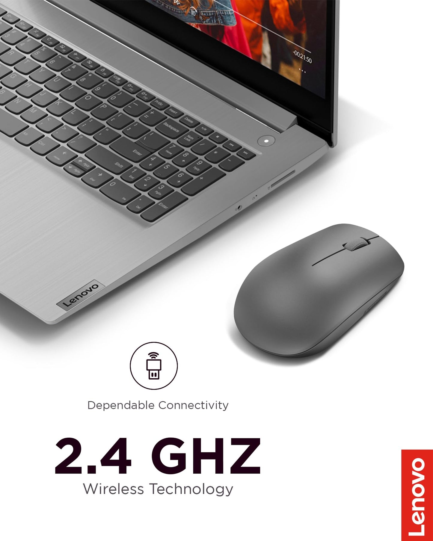 Lenovo 530 Wireless Mouse (Graphite): Ambidextrous, Ergonomic Mouse, Up to 8 Million clicks for Left and Right Buttons, Optical Sensor 1200 DPI, 2.4 GHz Wireless Technology via Nano USB Receiver