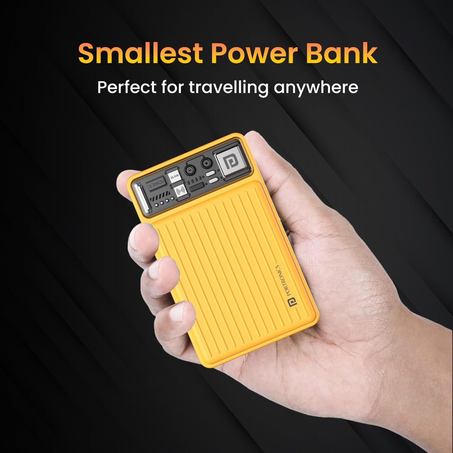 Portronics Luxcell Wireless Mini 10k 10000mAh 15W Magnetic Wireless Fast Charging Nano Power Bank with 22.5 Wired Output Compatible with iPhone 12 & Above & Other QI Enabled Devices(Yellow)