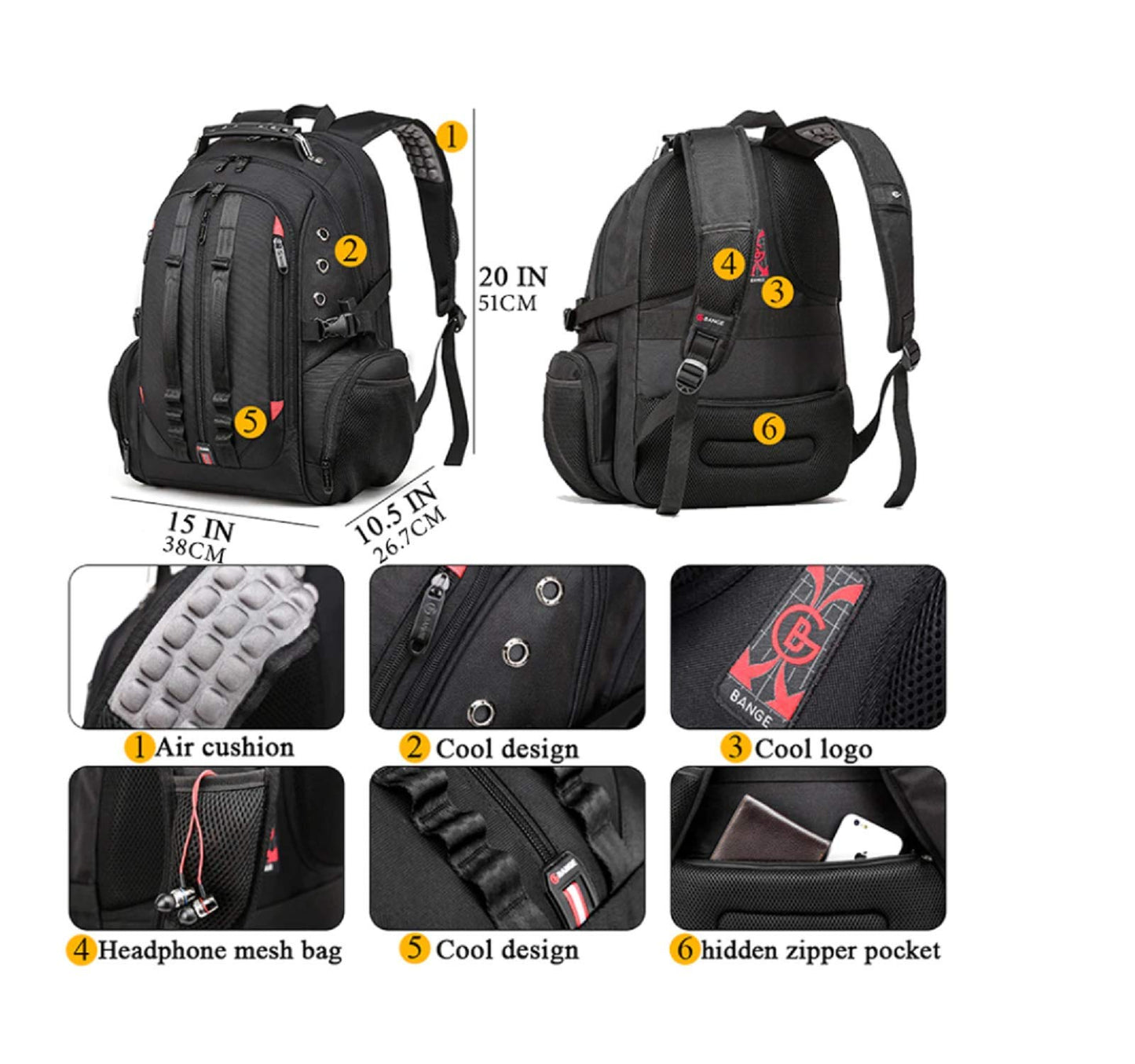 Red Lemon Swisslook Polyester Bange Series 45L 15.6-inch Laptop Bags Backpack for Men and Women Waterproof USB Anti Theft Travel Backpack -Black