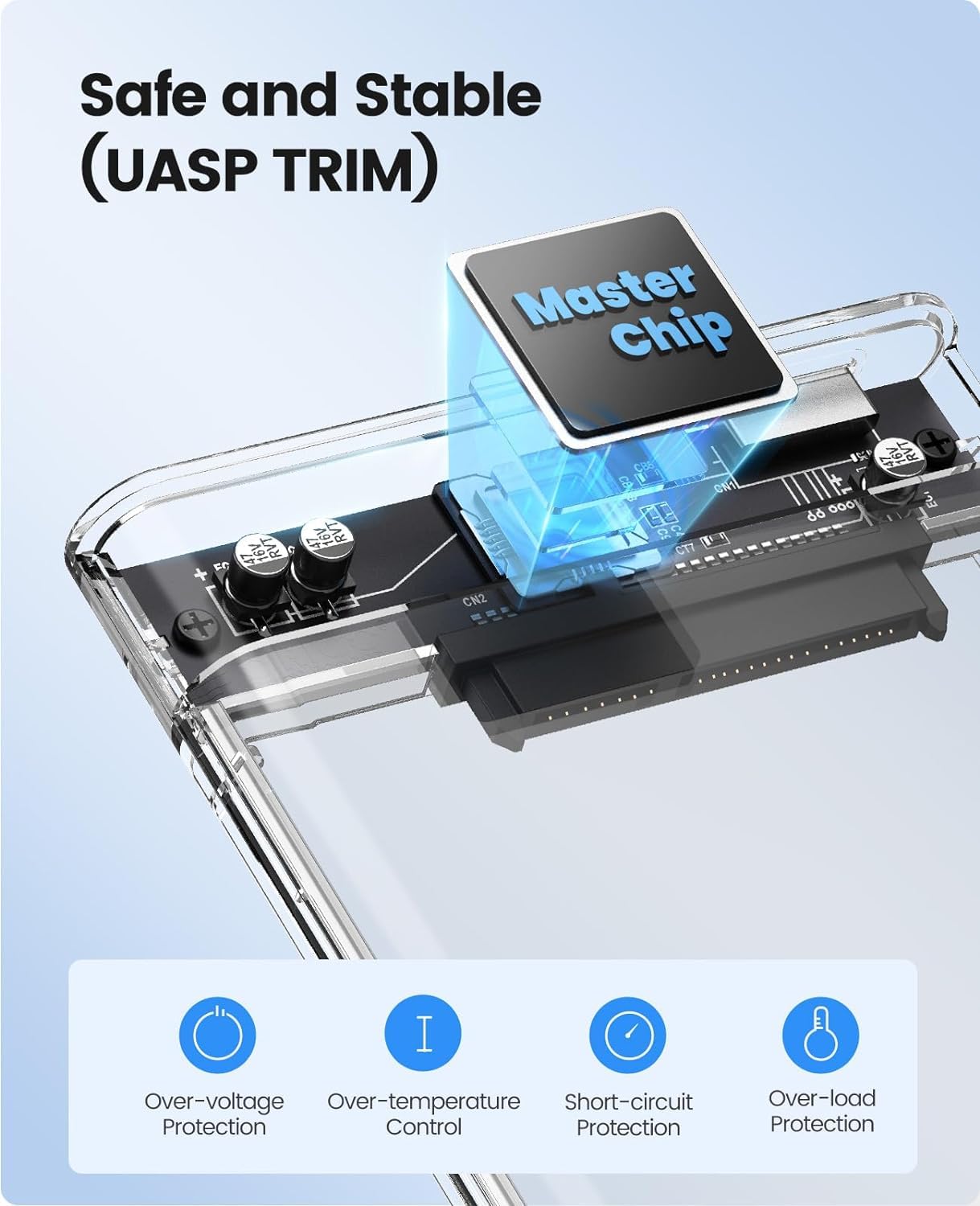 Sounce 2.5" SATA SSD Enclosure Transparent Case, USB 3.0 to SATA Tool-Free External Hard Disk Case with Fast Transfer Speed Up to 5 Gbps & Up to 4TB Storage Capacity Compatible with 2.5 SATA SSD / HDD