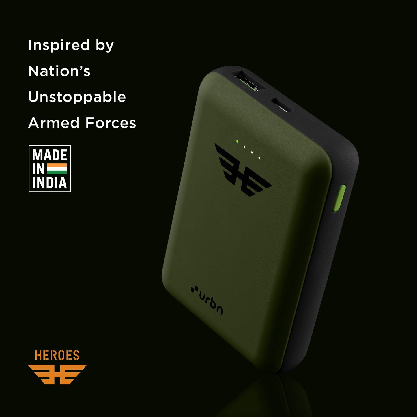 URBN 10000 mAh Ultra Compact 22.5W Super Fast Charging Pocket Power Bank with Quick Charge & Power Delivery, Type C Input/Output, Made in India, Type C Cable Included (Camo)