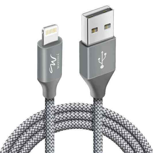 Wayona Nylon Braided USB to Lightning Fast Charging and Data Sync Cable Compatible for iPhone 14,13, 12,11,X, 8, 7, 6, 5, iPad Air, Pro, Mini (3 FT Pack of 1, Grey)