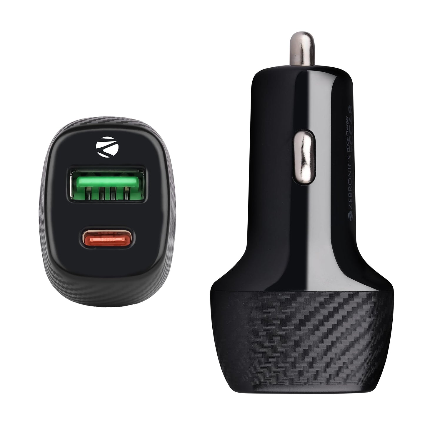 ZEBRONICS CC48 Car Charger with 48 Watts Rapid Charge, Dual Output Ports (USB + Type C PD), Compact Design, Built in Protections, LED Indicator