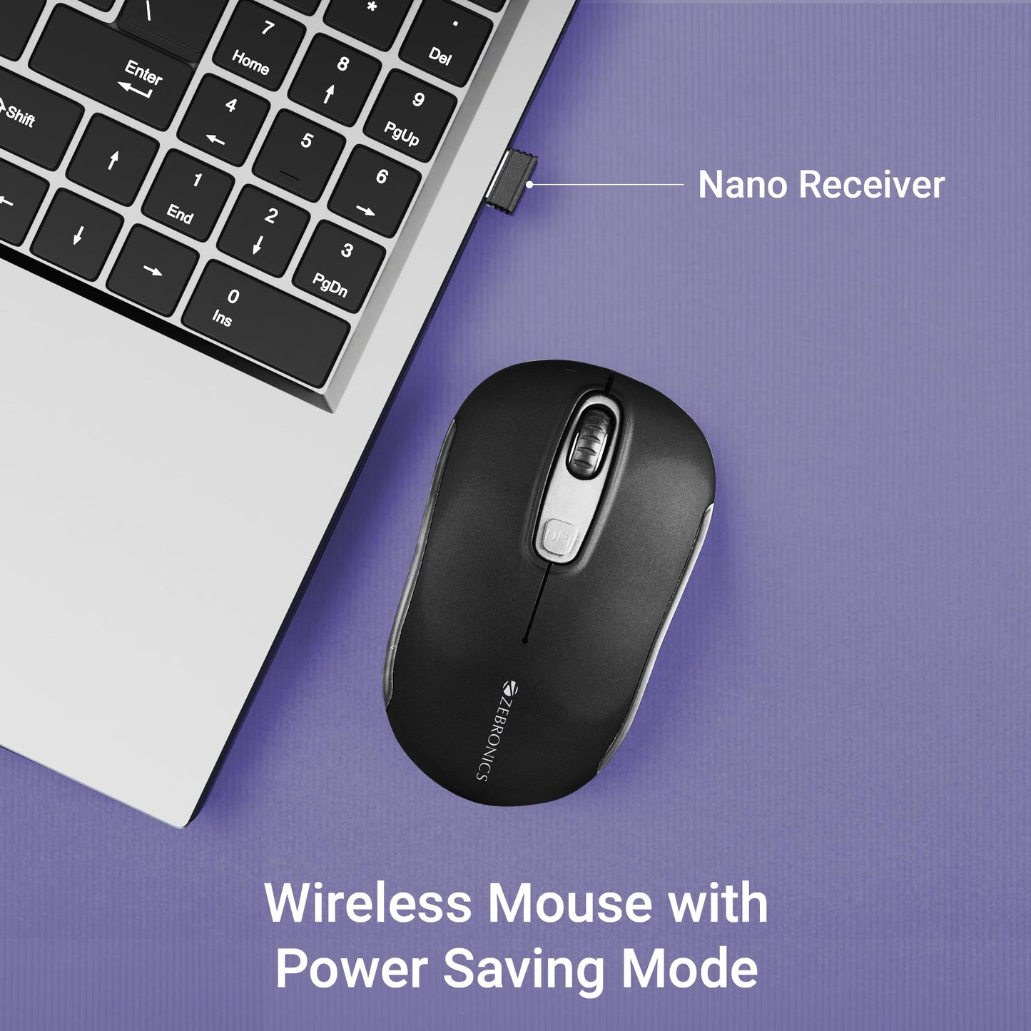 ZEBRONICS Dash Pro 2.4GHz Wireless Mouse, Upto 1600 DPI, 3 Level DPI, High Precision, Power Saving Mode, Comfortable & Lightweight, for Mac | Laptop | Computer (Grey)