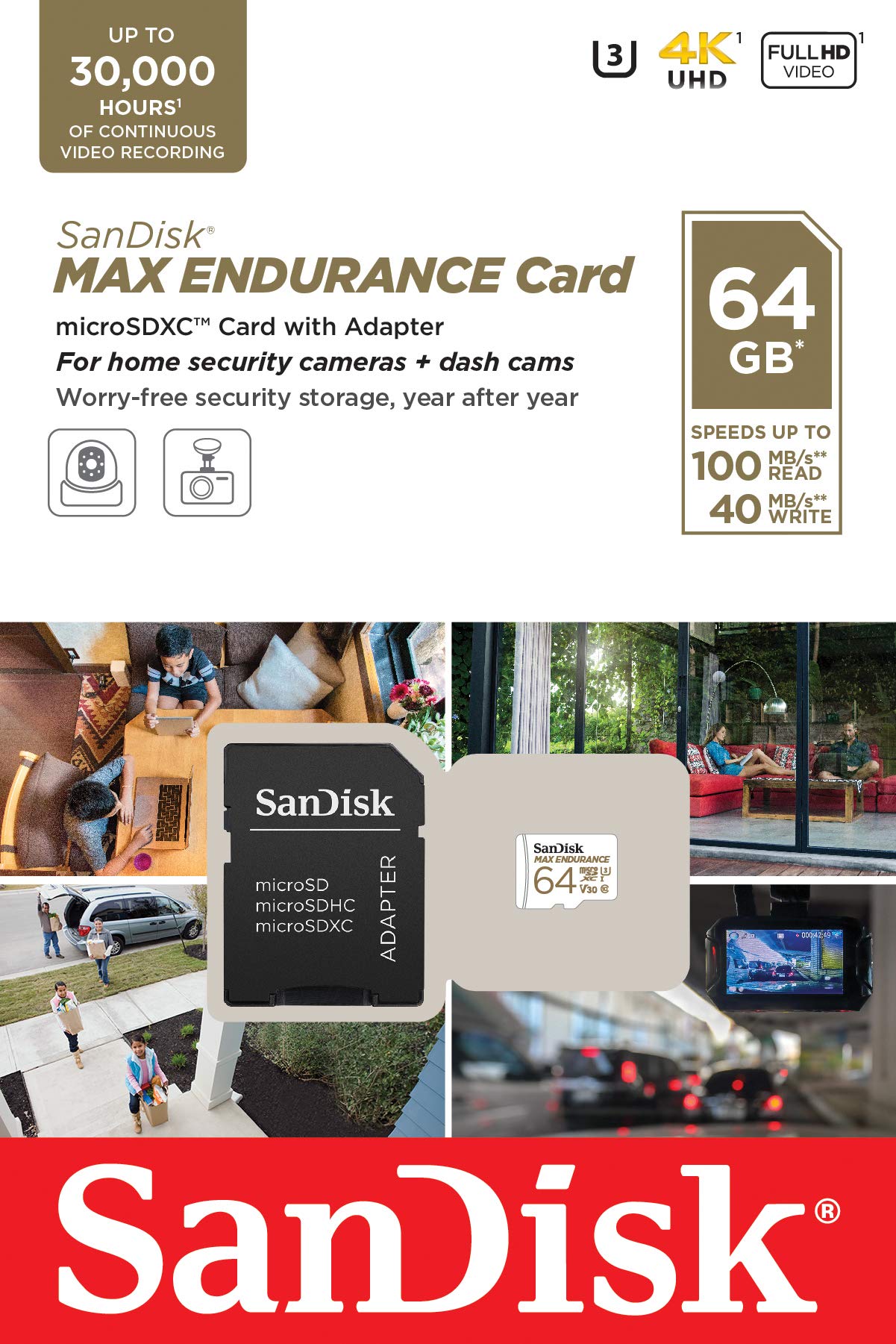 SanDisk 64GB MAX Endurance microSDHC™ Card with Adapter for 4K Video on Dashcams and Video Surveillance Cameras