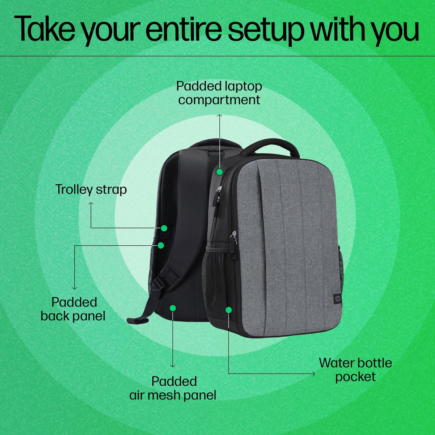 HP 330 15.6-inch Laptop Backpack/Trolley Pass-Through; Padded Back Panel; Padded air mesh Panel/Hand wash and air Dry/1 Year Limited Warranty (793A7AA)