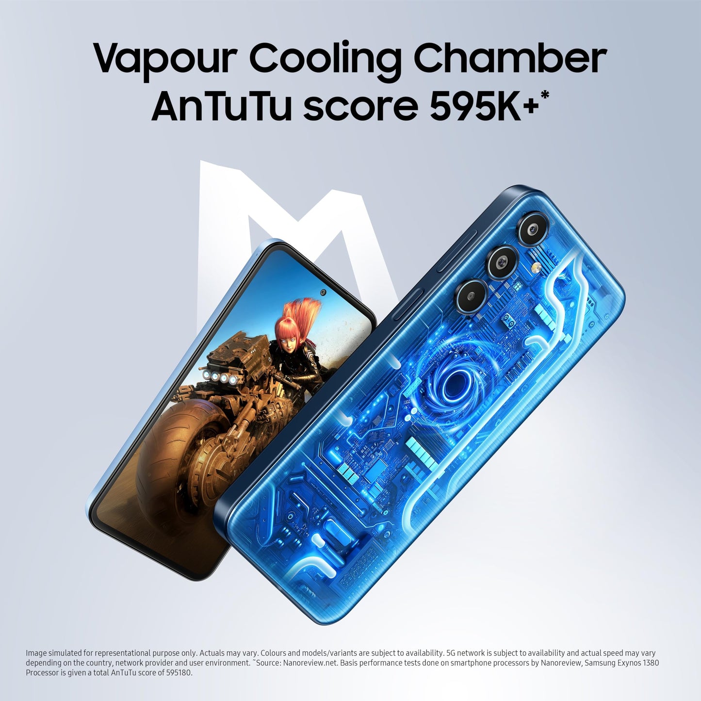 Samsung Galaxy M35 5G (Moonlight Blue,8GB RAM,256GB Storage)| Corning Gorilla Glass Victus+| AnTuTu Score 595K+ | Vapour Cooling Chamber | 6000mAh Battery | 120Hz Super AMOLED Display| Without Charger