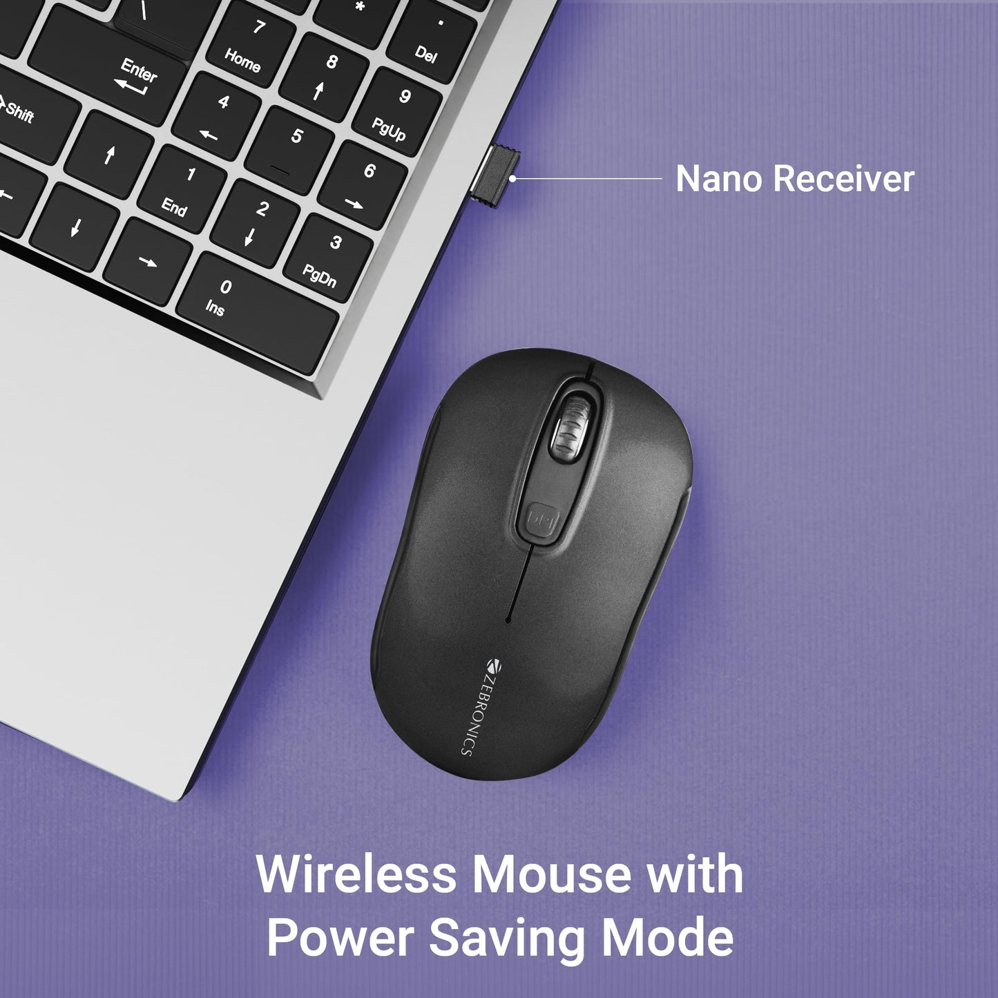 ZEBRONICS Dash Pro 2.4GHz Wireless Mouse, Upto 1600 DPI, 3 Level DPI, High Precision, Power Saving Mode, Comfortable & Lightweight, for Mac | Laptop | Computer (Black)